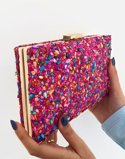 Clutch Pedrería Fucsia